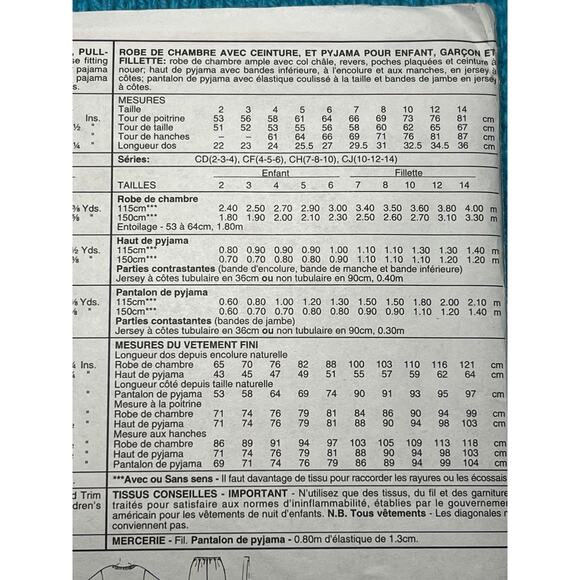 McCalls 7427 Sewing pattern Kids robe pajama top pant size 4 5 6 - Picture 5 of 6